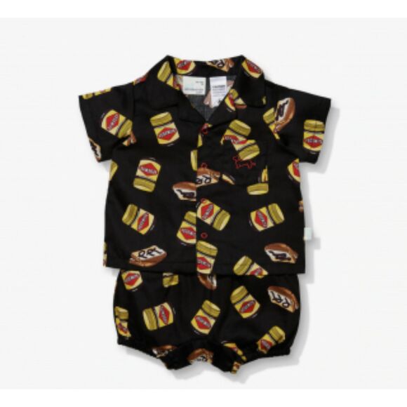 Peter Alexander Baby Vegemite Print Matching Set Top Shorts sz 6/12 mths Aussie - Picture 1 of 4